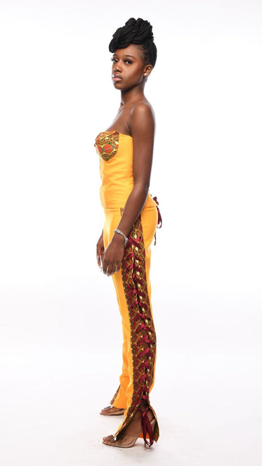 CELESTIAL Haniah Yellow & Ankara Cigarette Pant With Side Lacing